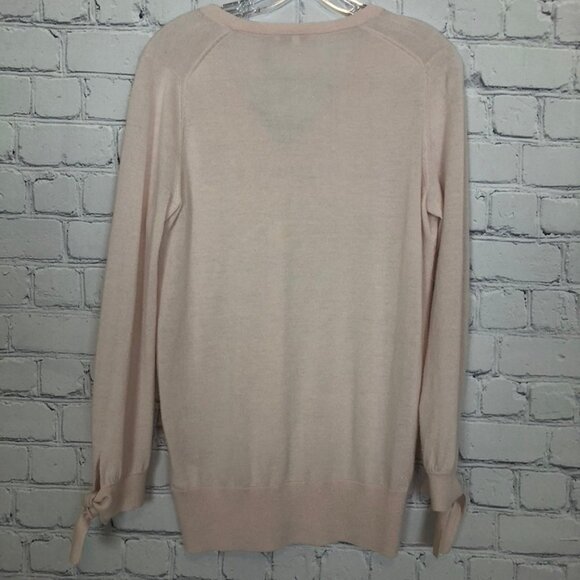 Ann Mashburn Pale Pink 100% Cashmere Sweater Size L V Neck Tie Sleeve - Picture 4 of 8